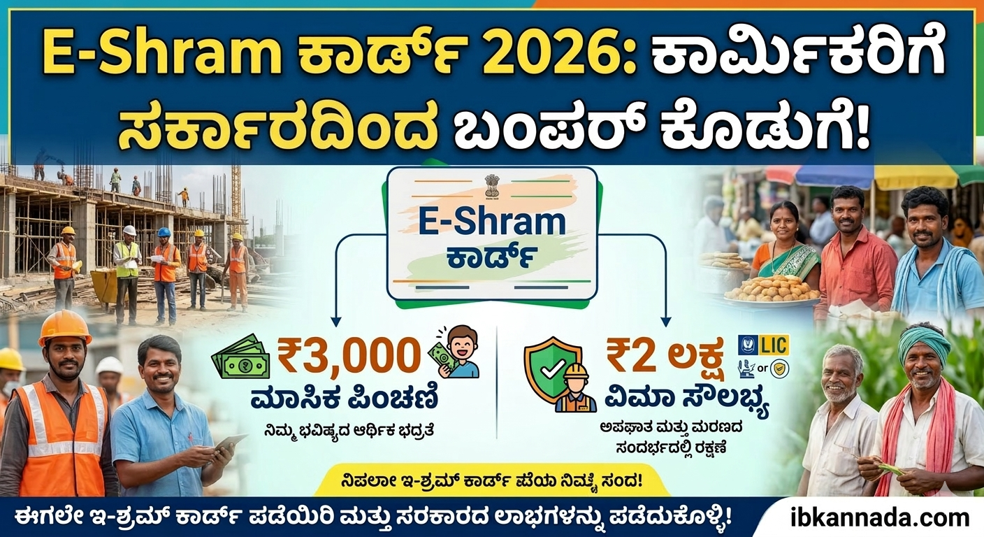 E-Shram Card 2026 scheme benefits ₹3000 pension and ₹2 lakh insurance for unorganised workers in India